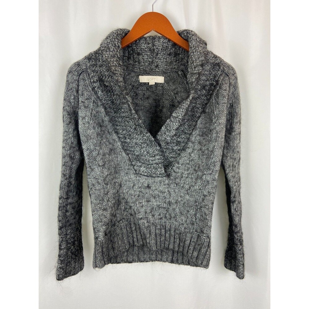 LOFT Ann Taylor Alpaca Wool Blend Size XS Gray Sweater Pullover V Neck Soft